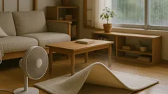 梅雨のウールラグがジメッとする原因と、半分めくって風を通す簡単対策